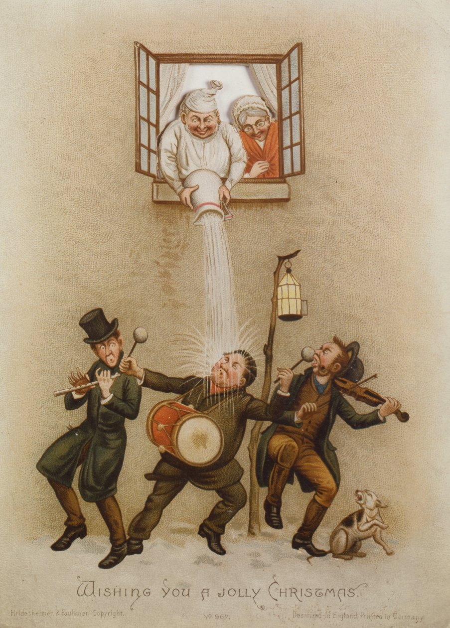 "Size Neşeli Noeller Diliyoruz", Viktorya dönemi kartı, c.1880 (chromolithho) by English School