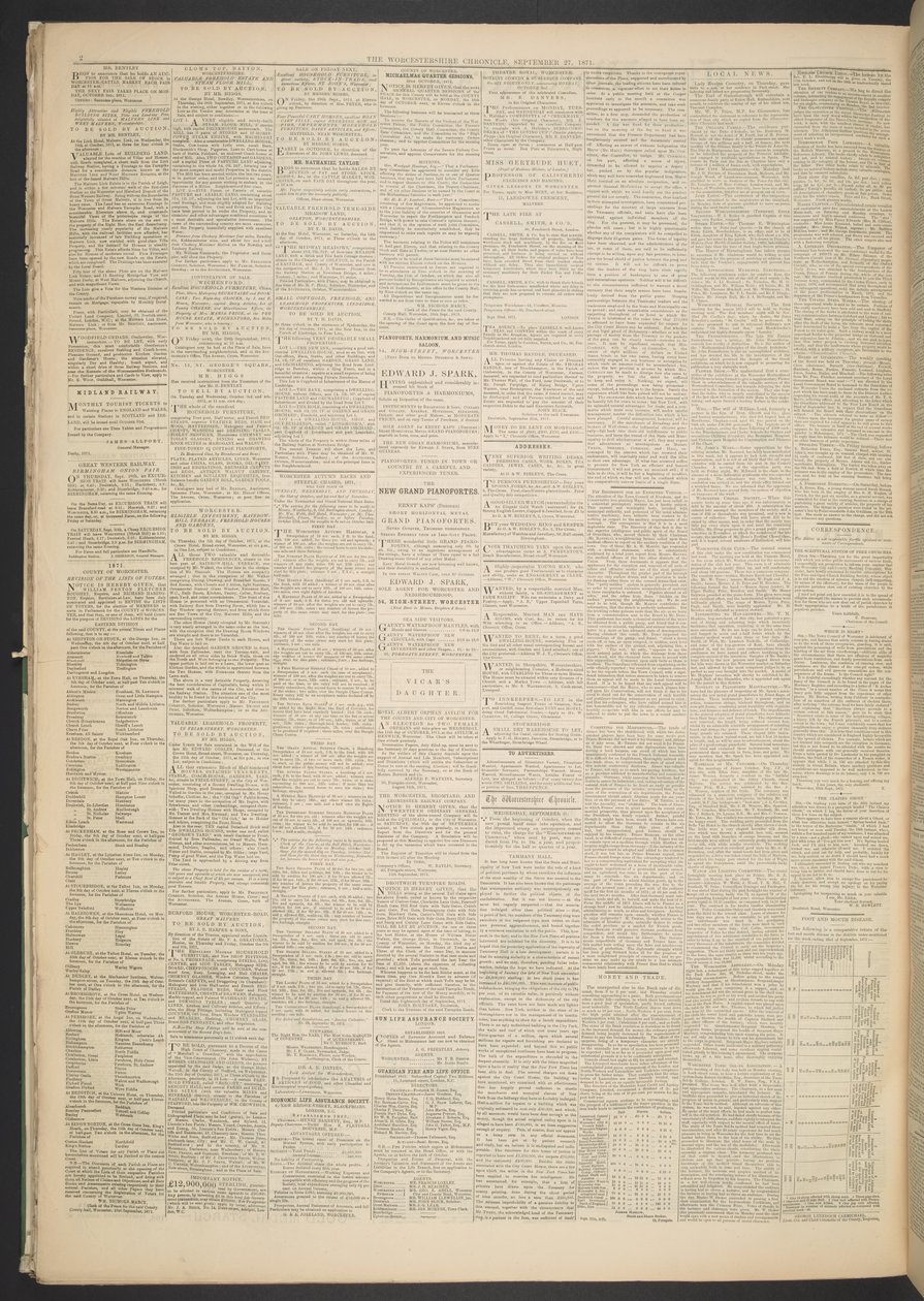 Worcestershire Chronicle, 27 Eylül 1871 (gazete kağıdı) by English School