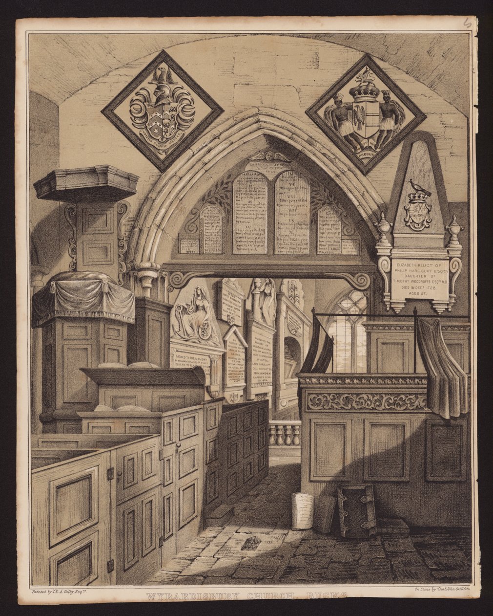 Wyrardisbury Kilisesi, Bucks (gravür) by English School