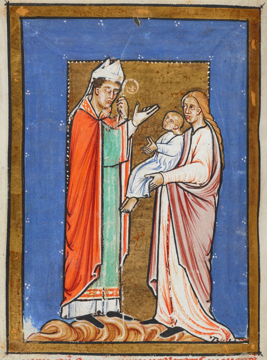 Yates Thompson 26 f.62v St. Cuthbert Vebalı Bir Çocuğu İyileştiriyor, Bede (parşömen) tarafından 