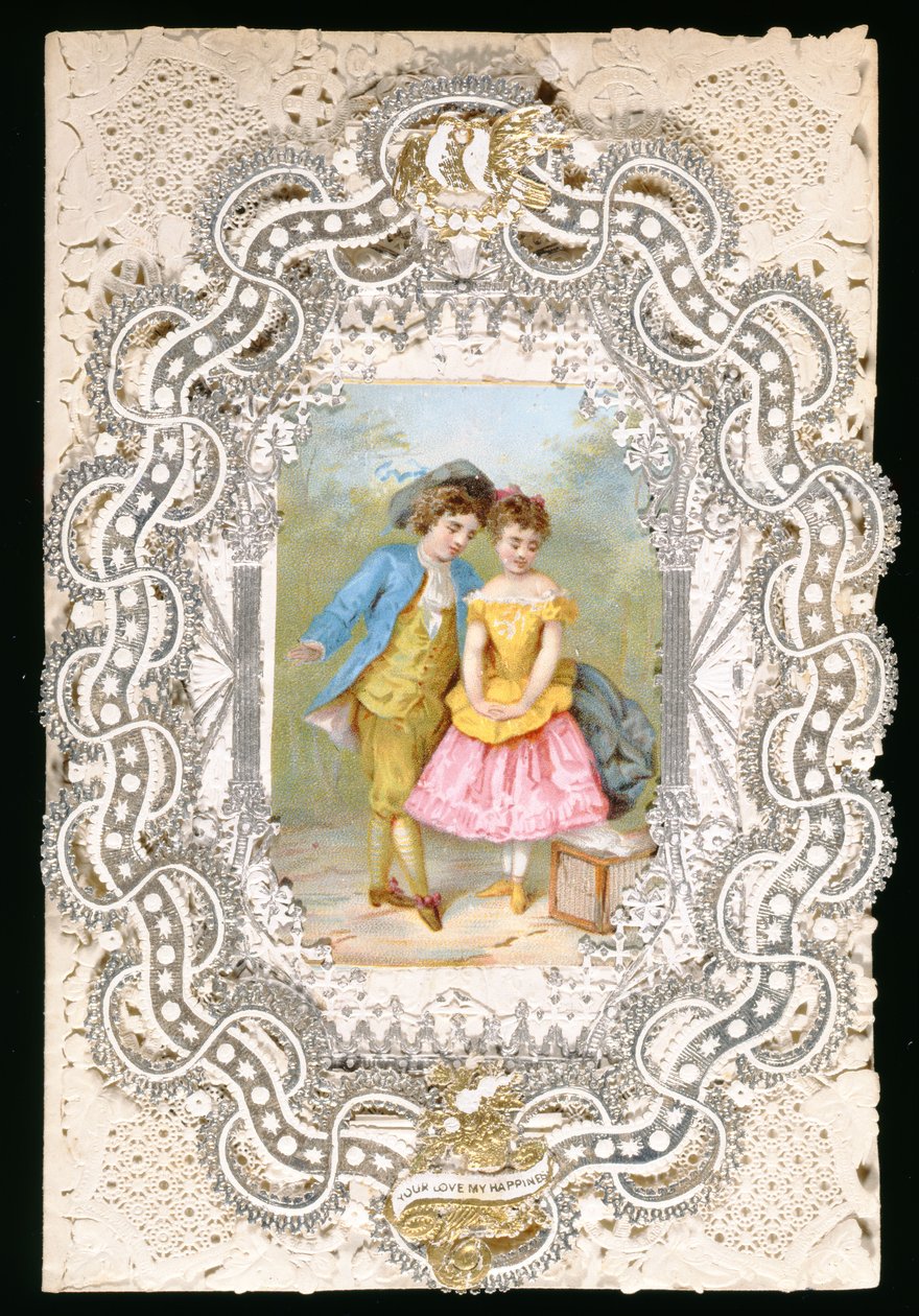 Aşkınız Mutluluğum, Sevgililer Günü kartı, c.1870 (kağıt üzerinde renkli lito) by English School