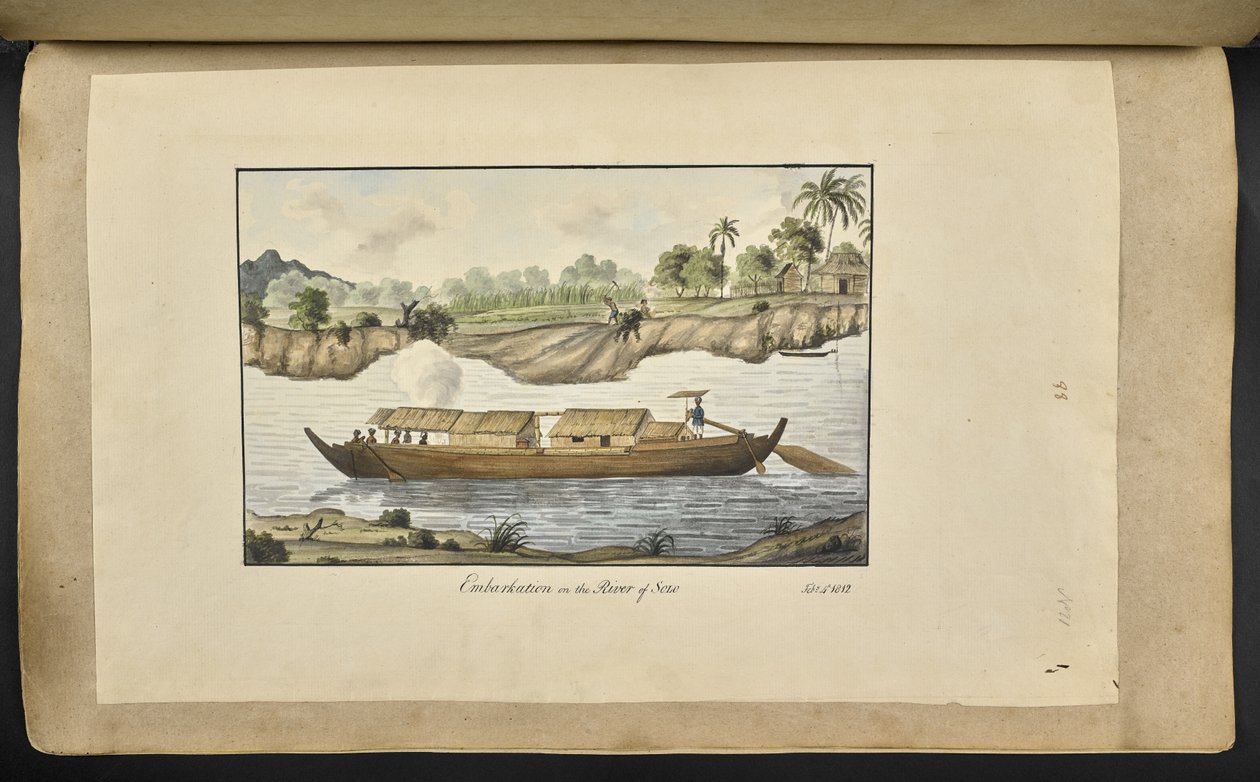 f.77 (plaka 88) Solo Nehri üzerinde bir tekne (Surakarta, Orta Java). 4 Şubat 1817. Önde mürekkeple yazılmış: 