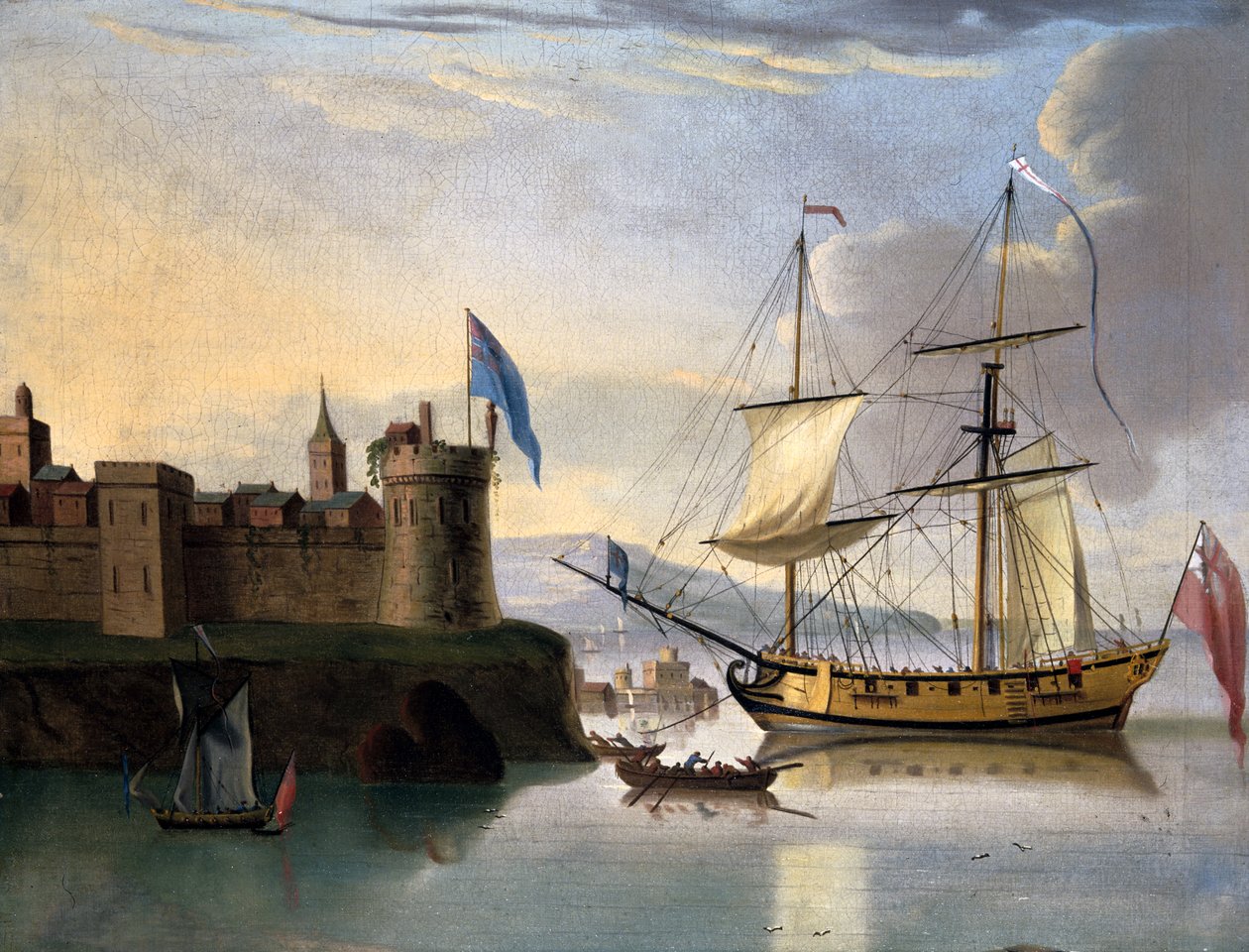 Bir Kar olarak donatılmış İngiliz iki direkli sloop by English School English School