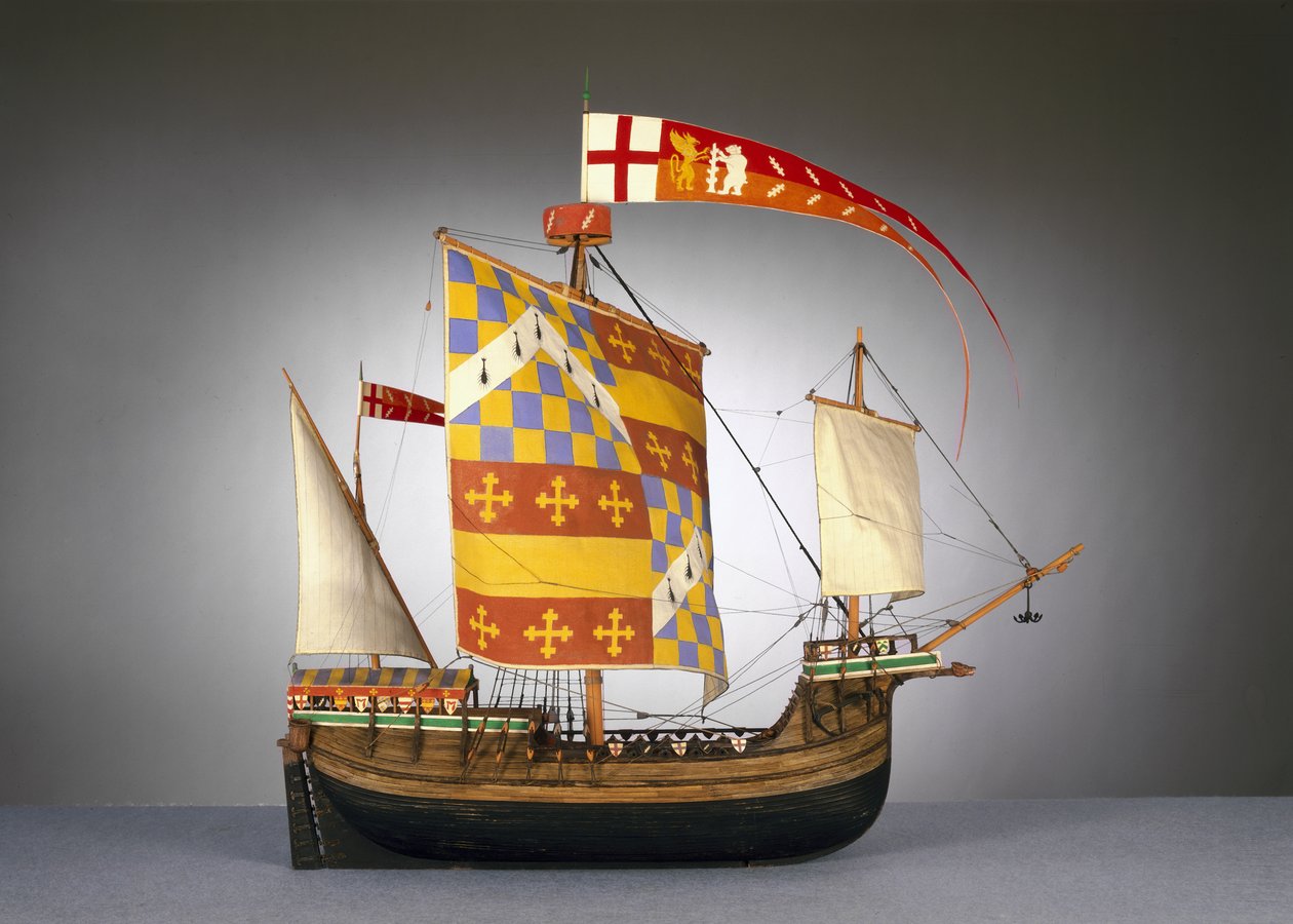 Büyük bir İngiliz gemisinin modeli veya c.1485 dişlisi by English School English School