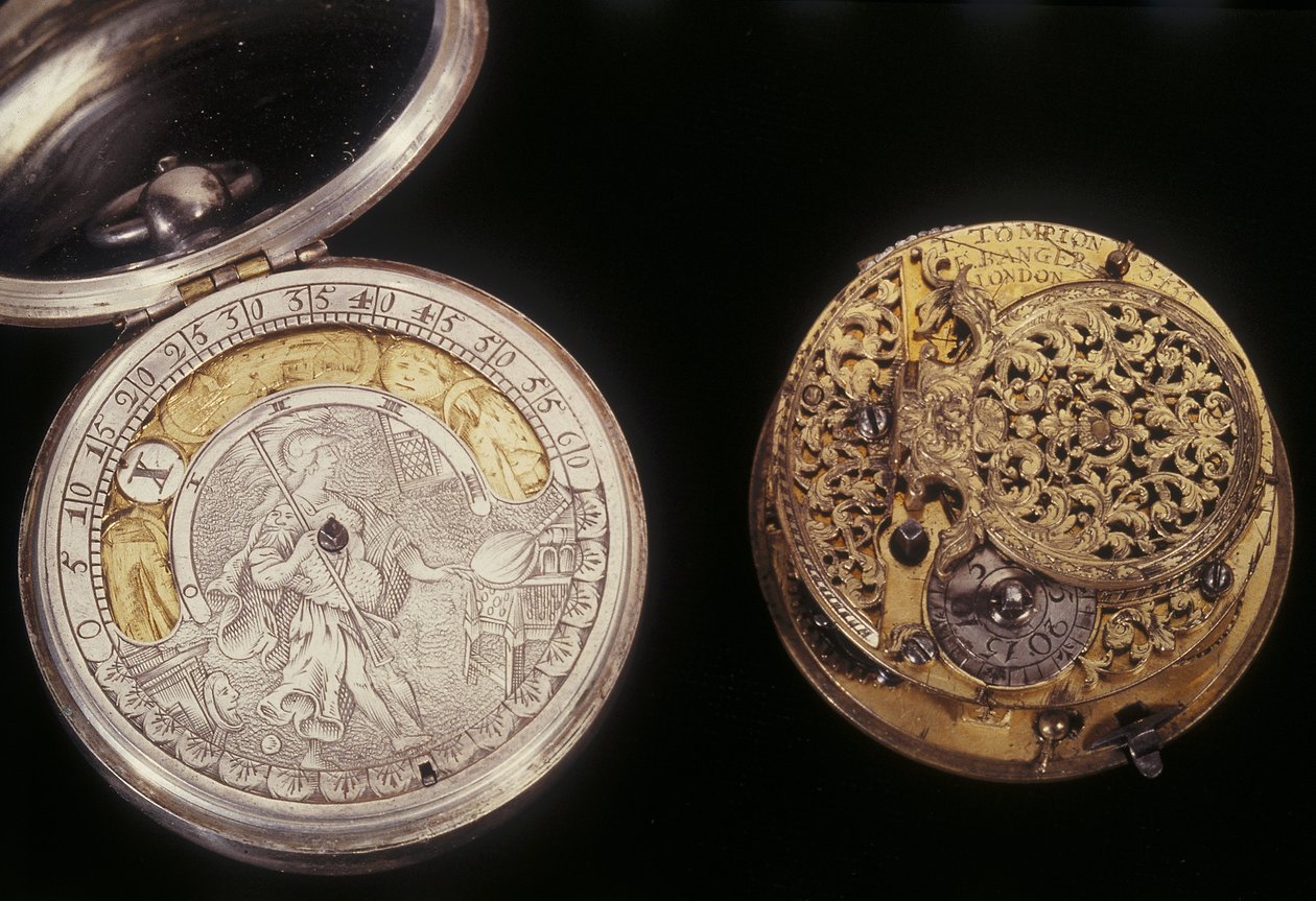 İki cep saati, c.1660 ve c.1705 (metal) by English School English School
