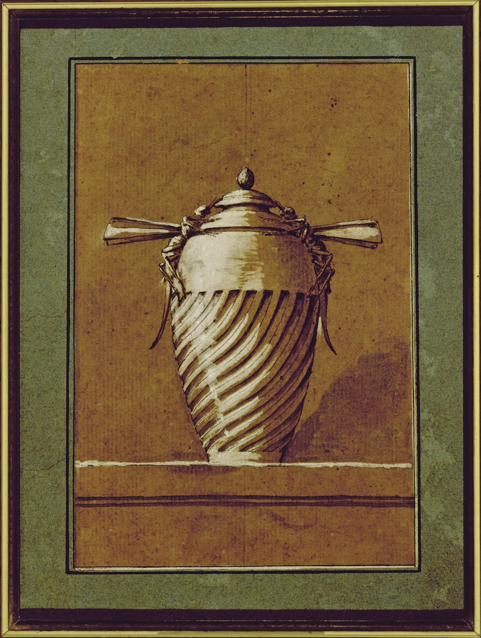 Dekoratif vazo tasarımı, 1764 (kağıt üzerine kalem, mürekkep ve guaş) by Ennemond Alexandre Petitot