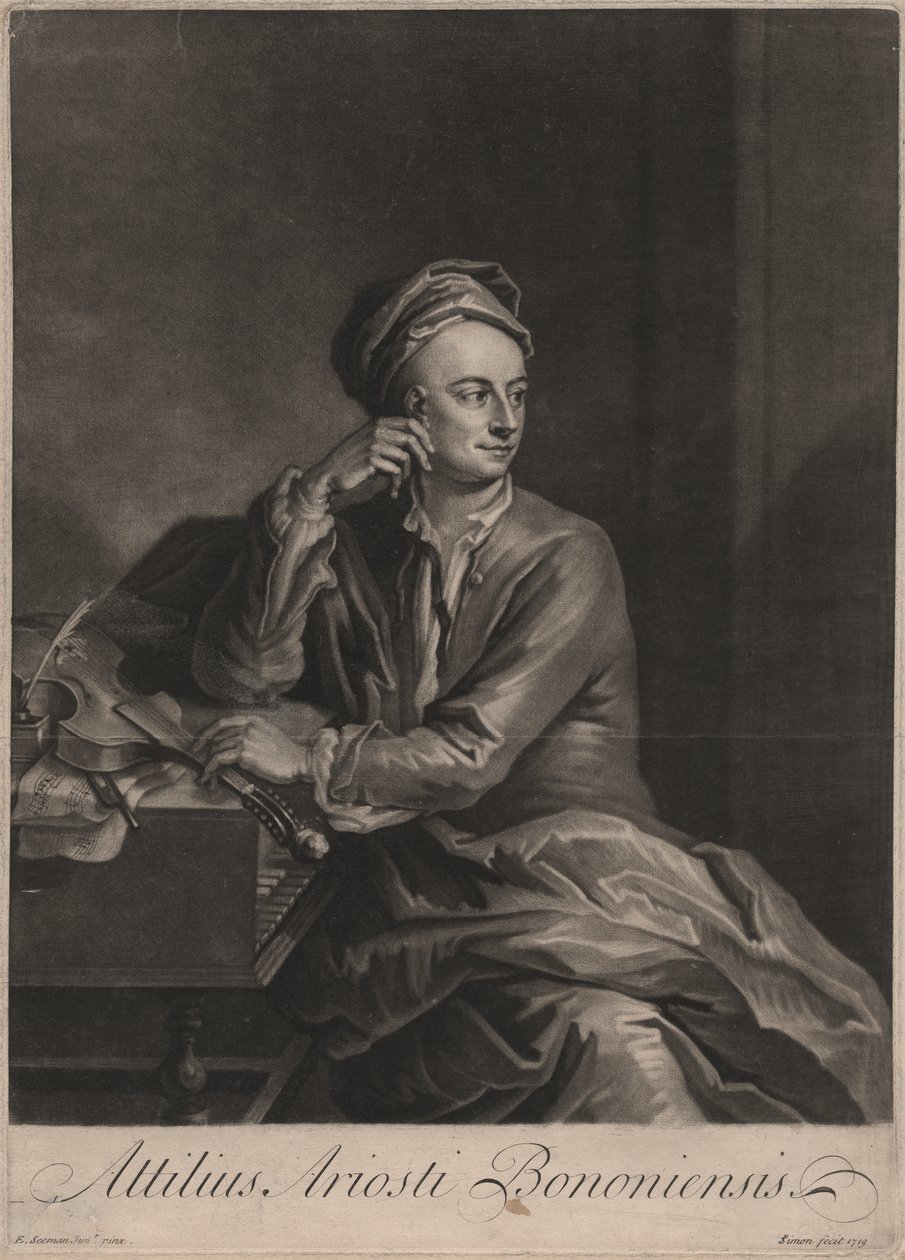 Attilus Ariosti Bononiensis, John Simon (1675-1751), 1719 (mezzotint) tarafından oyulmuş by Enoch Seeman