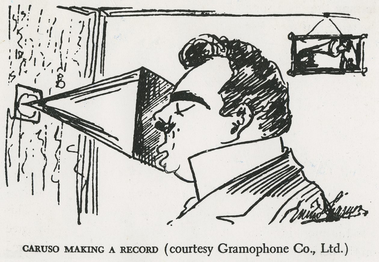 Caruso ilk gramofon kaydını yapıyor, 1902 (çizim) by Enrico Caruso