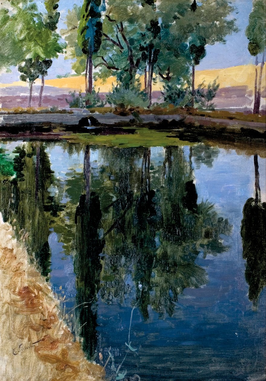  Dobles chopos en el rioPoplar reflections on the river by Enrique Simonet