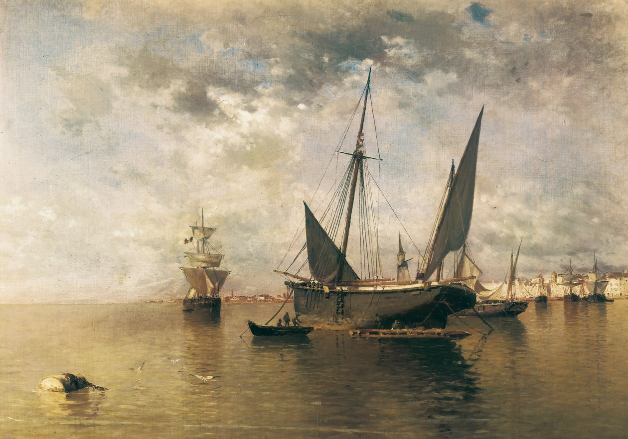 Malaga limanı. 1885 (tuval üzerine yağlı boya) by Enrique Florido Bernils