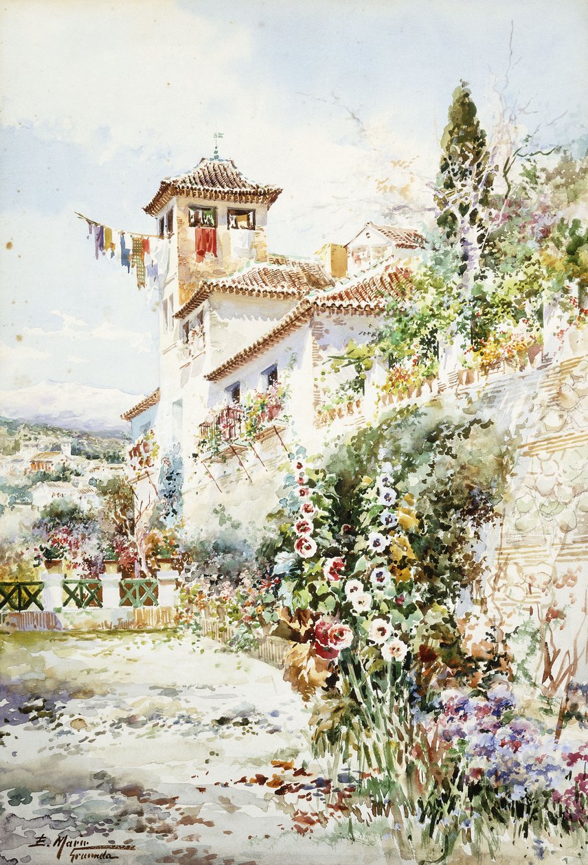Yazın Endülüs Evi ve Bahçesi (kalem ve w/c) by Enrique Marin Higuero