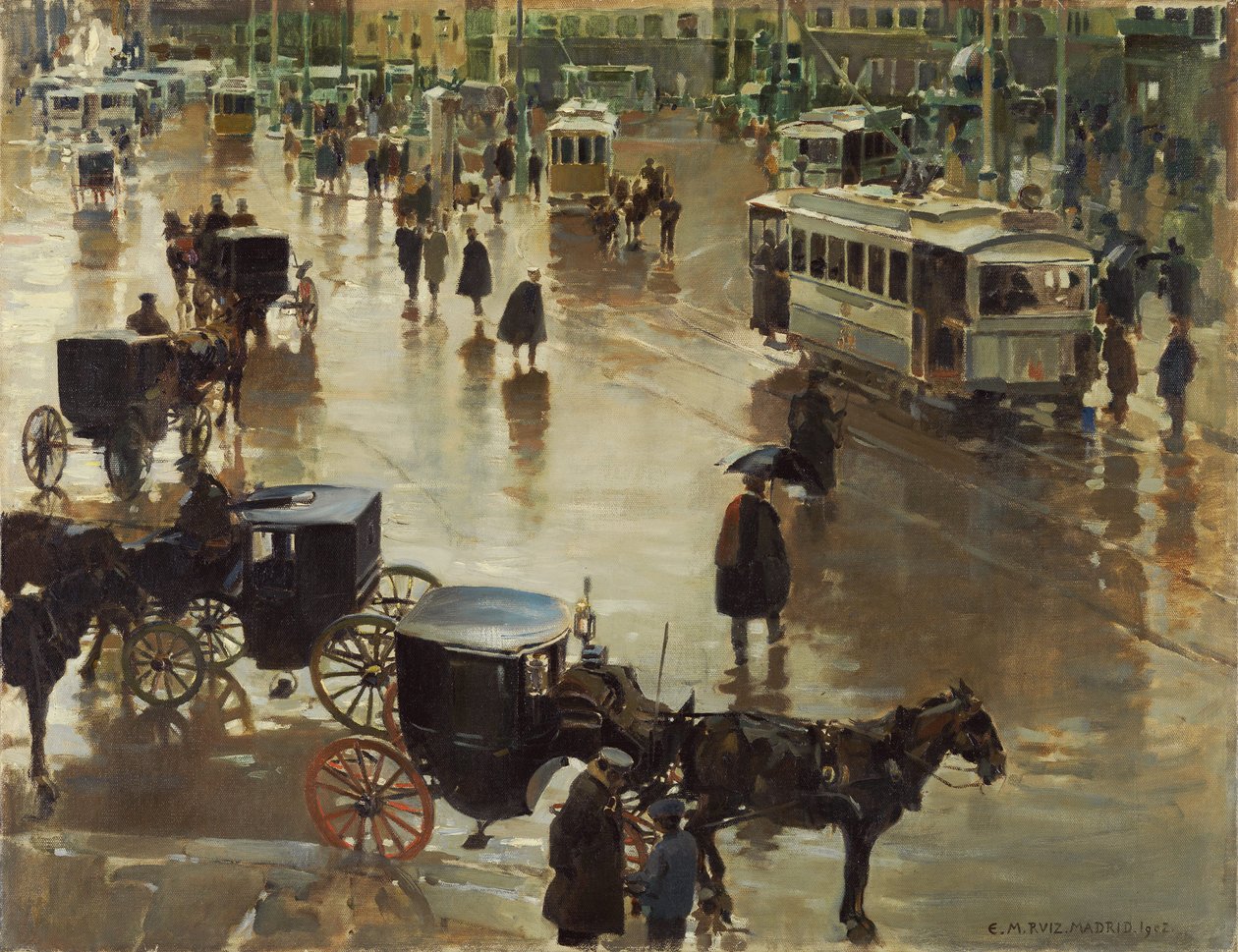 La Puerta del Sol, Madrid - Martinez Cubells, Enrique (1874-1947) - 1902 - Tuval üzerine yağlı boya - 75x96,5 - Museo Carmen Thyssen, Malaga by Enrique Martinez Cubells y Ruiz