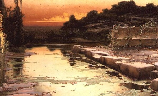 Gün batımında sular altında kalan kalıntılar by Enrique Serra