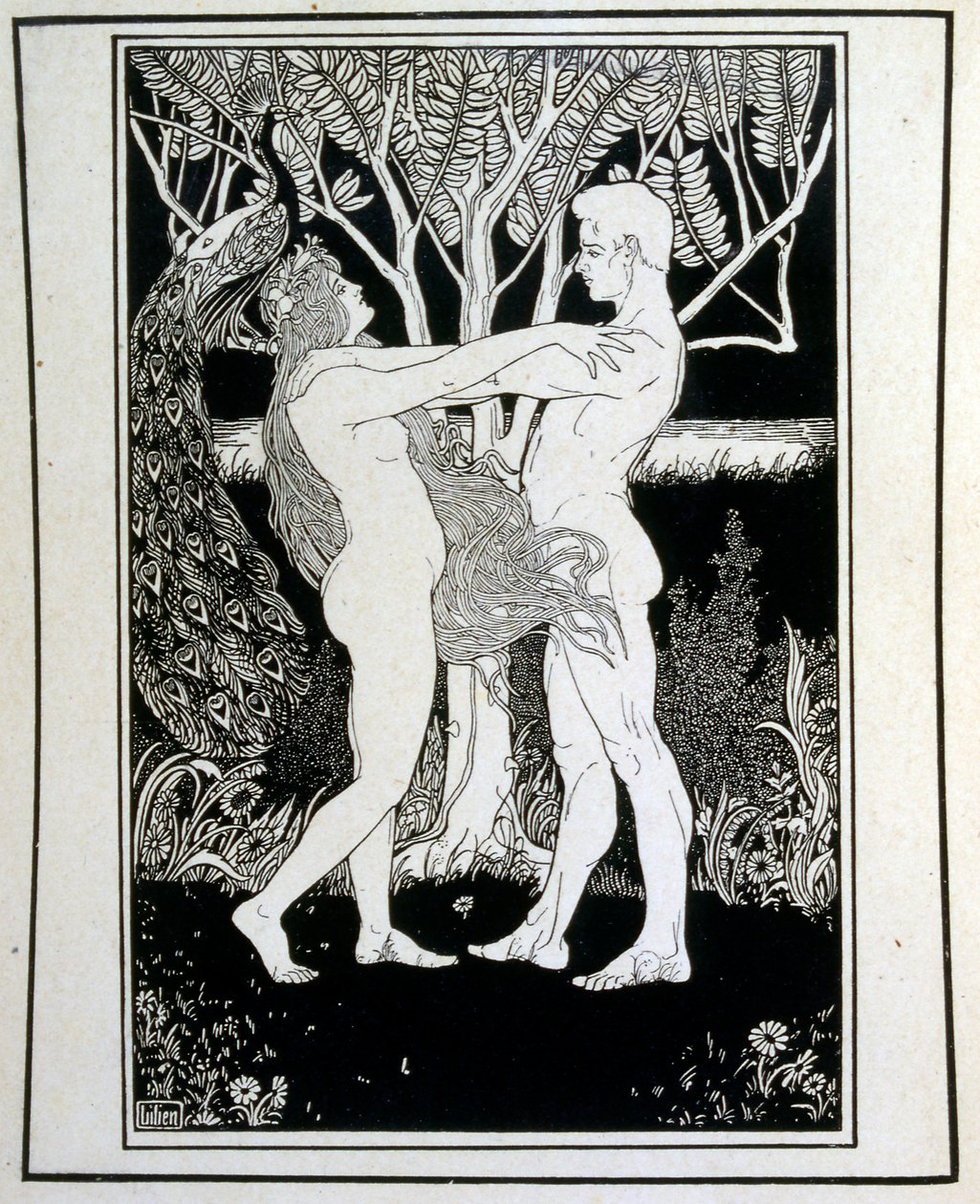 Adem ve Havva (masumiyet), Ephraim Moses Lilien (1874-1925) tarafından resmedilen Judah kitabından. Lilian, Jugendstil (Alman art nouveau) tarzında yaratılan Siyonist ikonografinin babası olarak kabul edilir. Bir İncil kitabı olan Juda