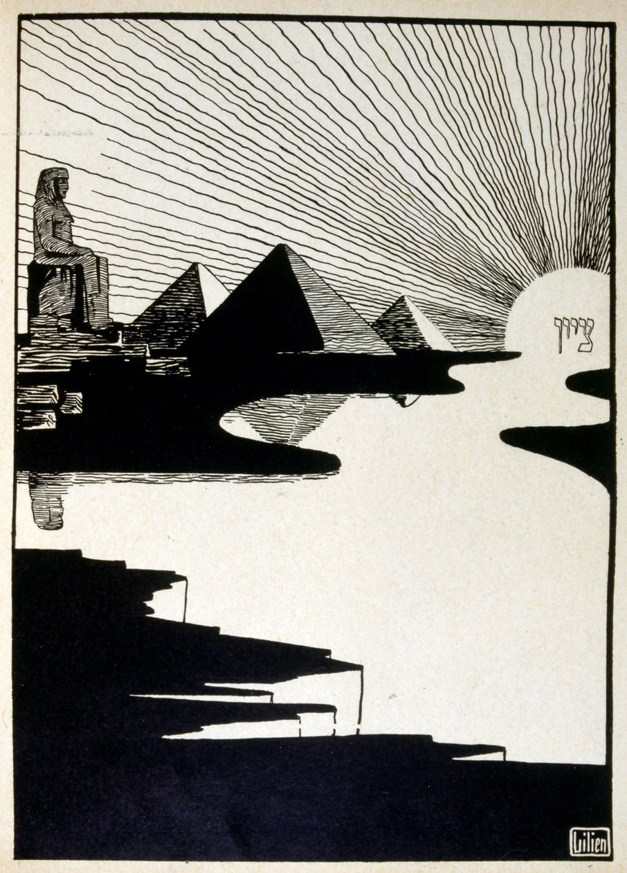Pehraim Moses Lilien (1874-1925) tarafından resimlenen Yahuda kitabından Fısıh Bayramı. Lilian, Jugendstil (Alman art nouveau) tarzında yaratılan Siyonist ikonografinin babası olarak kabul edilir. İncil