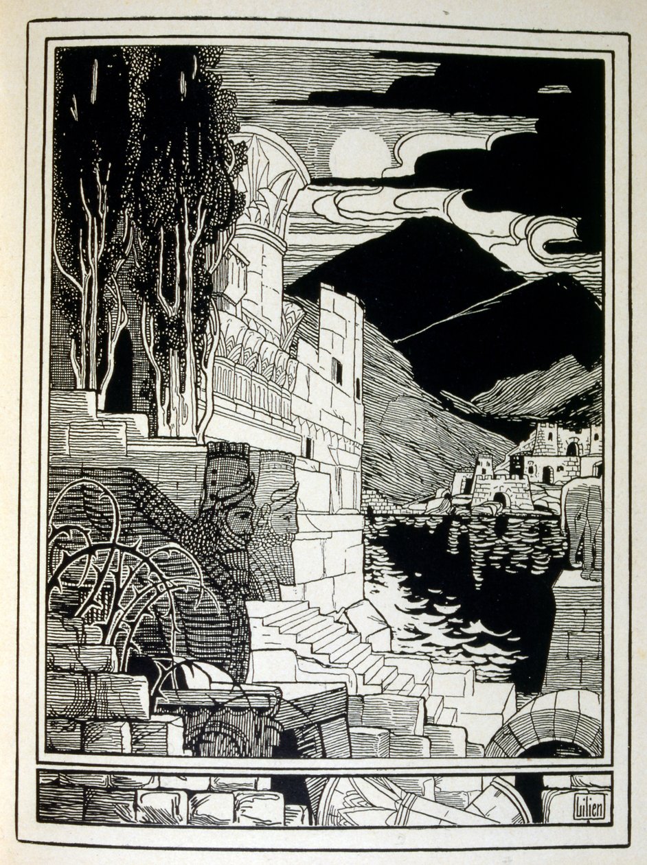 Ephraim Moses Lilien (1874-1925) tarafından resmedilen Judah kitabından Sodom kalıntıları. Lilian, Jugendstil (Alman art nouveau) tarzında yaratılan Siyonist ikonografinin babası olarak kabul edilir. İncil
