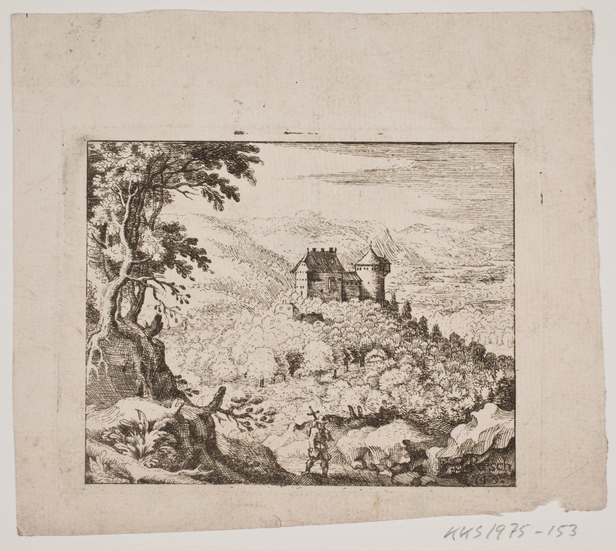 Bir kale ve bir gezgin ile dağlık manzara by Erasmus Sigismund Resch