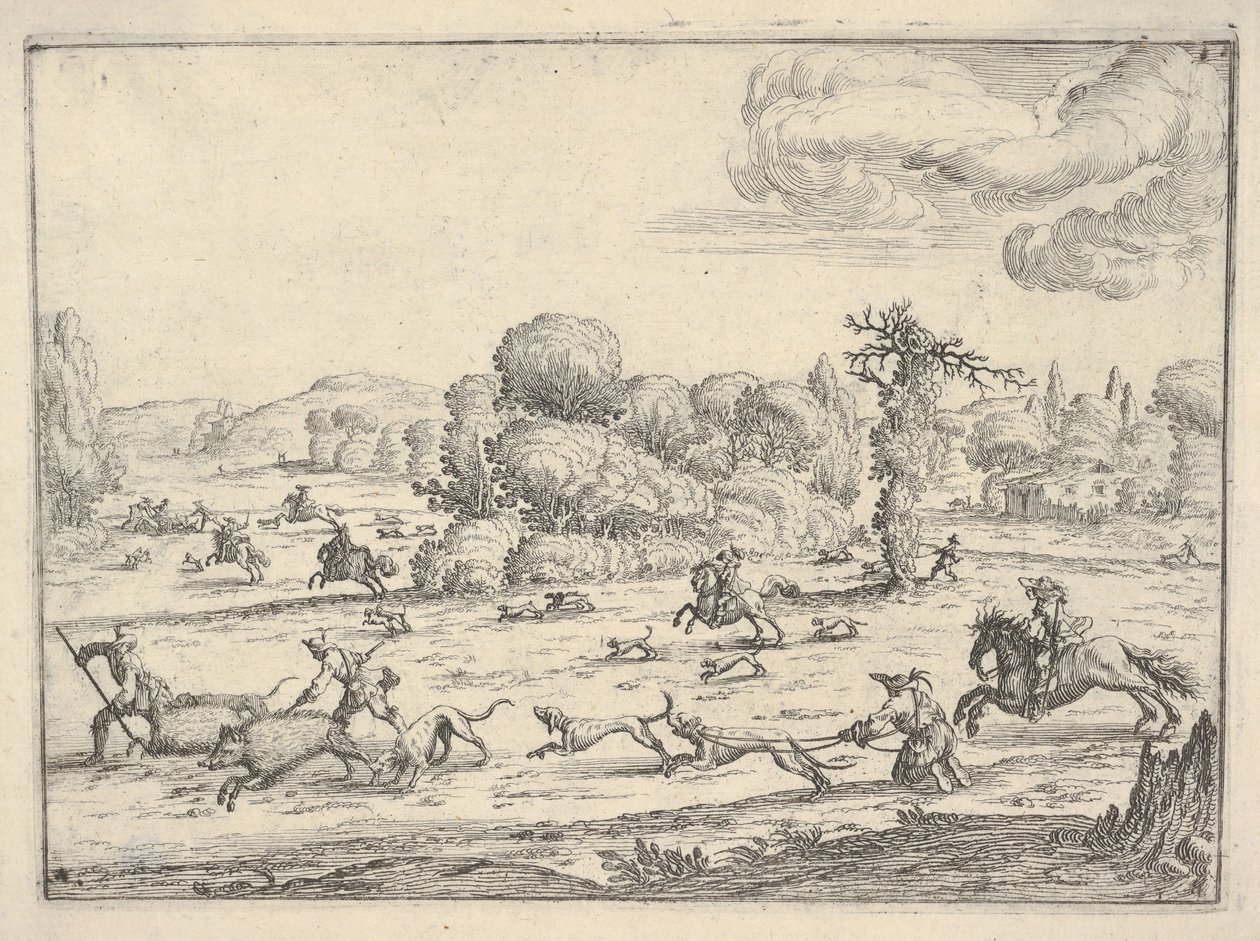 Bir manzarada domuz avı, ca. 1620-38. by Ercole Bazicaluva