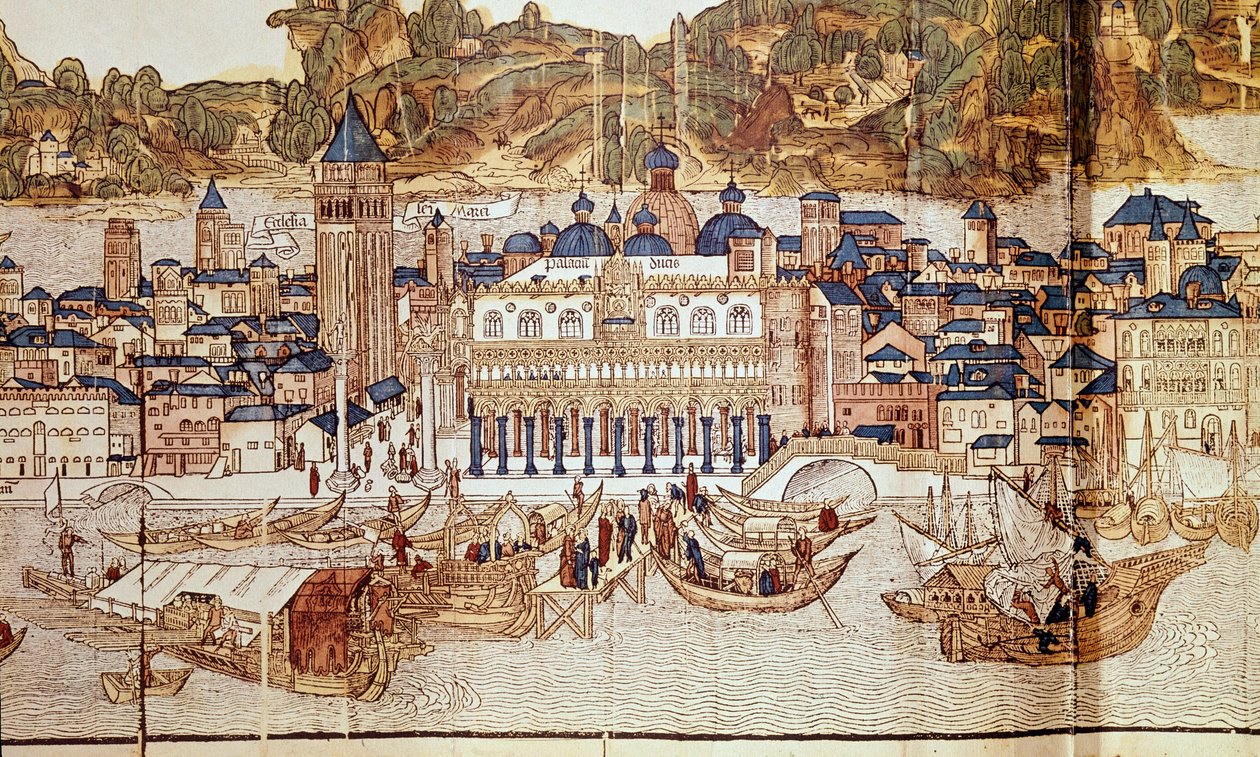 Venedik görünümü (Doge Sarayı, San Marco Meydanı) (ksilografi by Erhard Reuwich