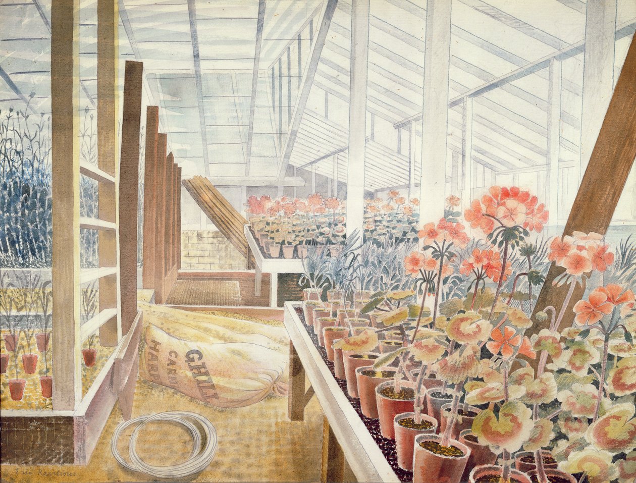 ಜೆರೇನಿಯಂಗಳು ಮತ್ತು ಕಾರ್ನೇಷನ್‌ಟರ್ಕ್ by Eric Ravilious
