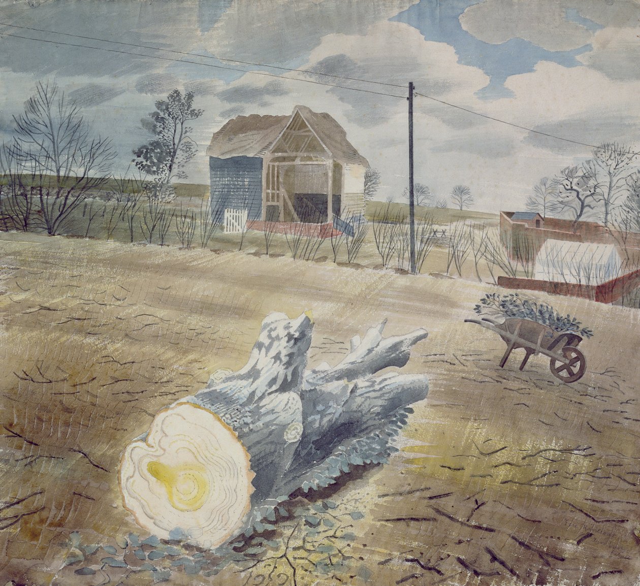 Ağaç Gövdesi ve El Arabası by Eric Ravilious
