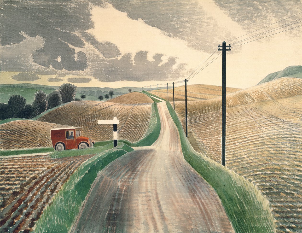 Wiltshire Manzarası, 1937 (sulu boya) by Eric Ravilious