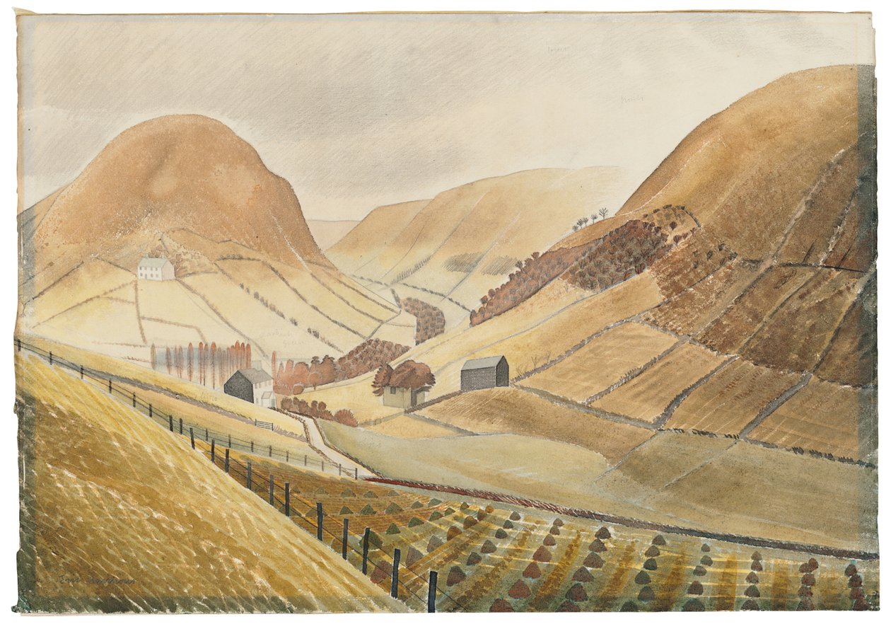 Mısır Tarlaları ve Çiftlikler - Hill Farm, Capel-y ffin, Galler, 1938 by Eric Ravilious