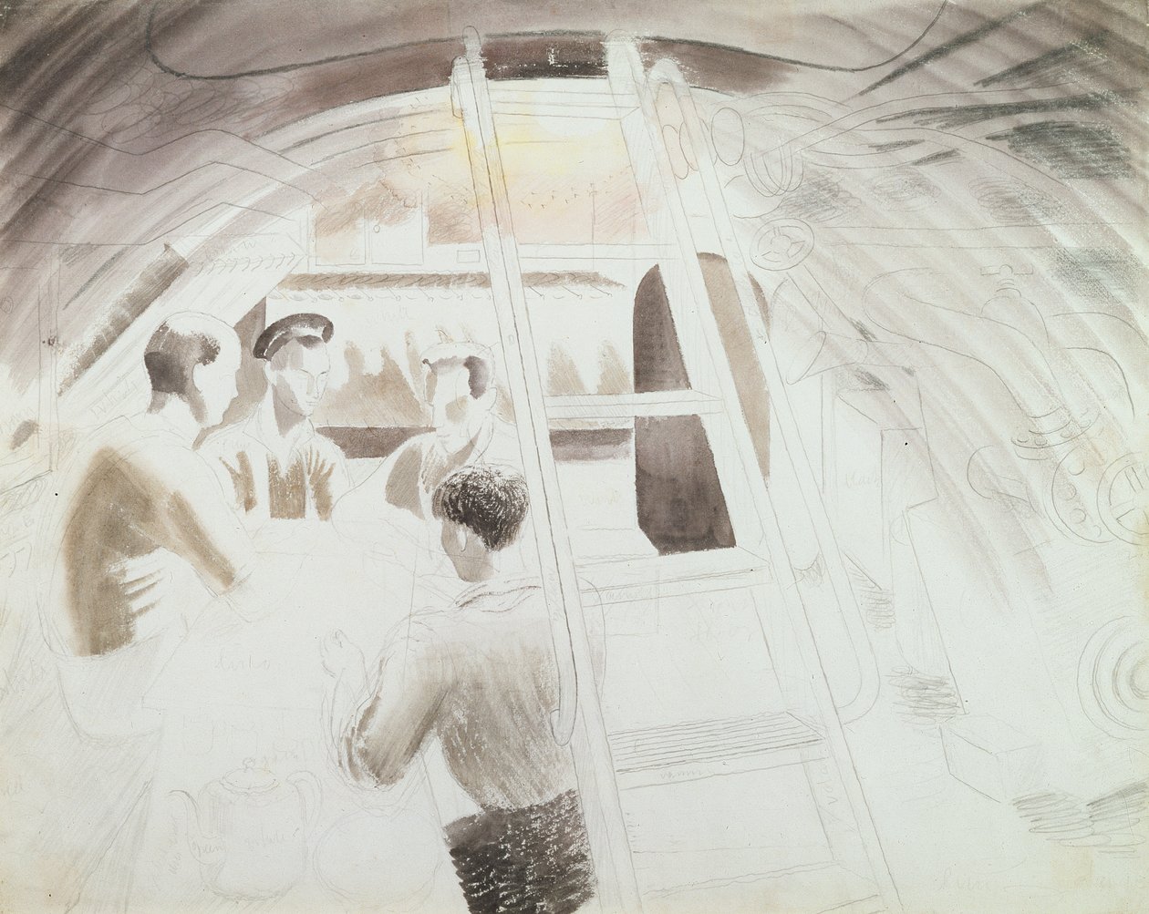 Break at Men (kalem ve yıkama) by Eric Ravilious