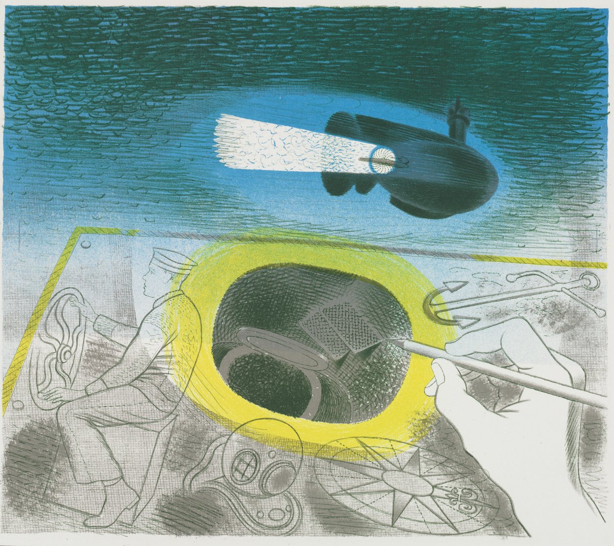 Denizaltı Serisi: Tanıtım Litografisi by Eric Ravilious