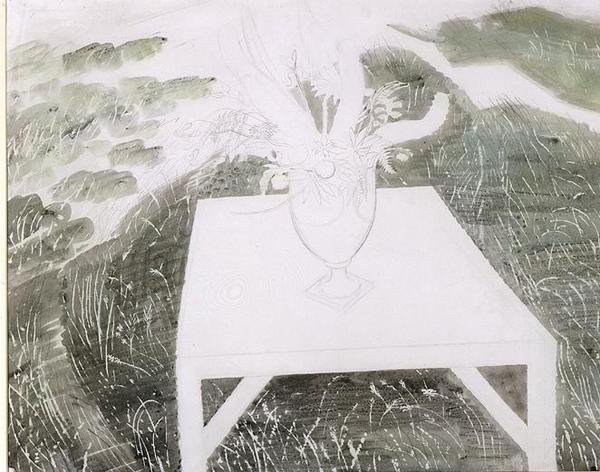 Bahçedeki Çiçek Vazosu (kalem ve kağıt üzerine sulu boya) by Eric Ravilious