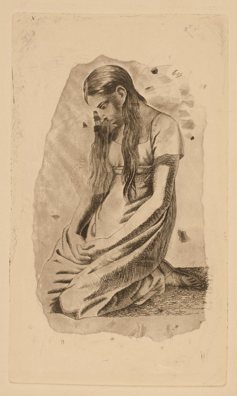 diz çökmüş genç kız by Erling Eckersberg