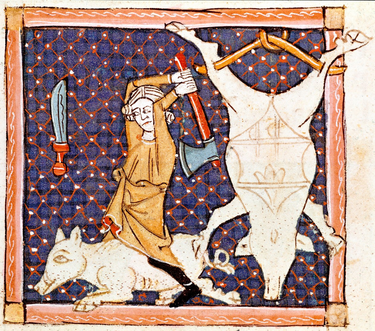 Aralık: domuzların kesilmesi. Ermengol de Beziers (Matfre Ermengau) (Ermengaud) tarafından “Breviaire d