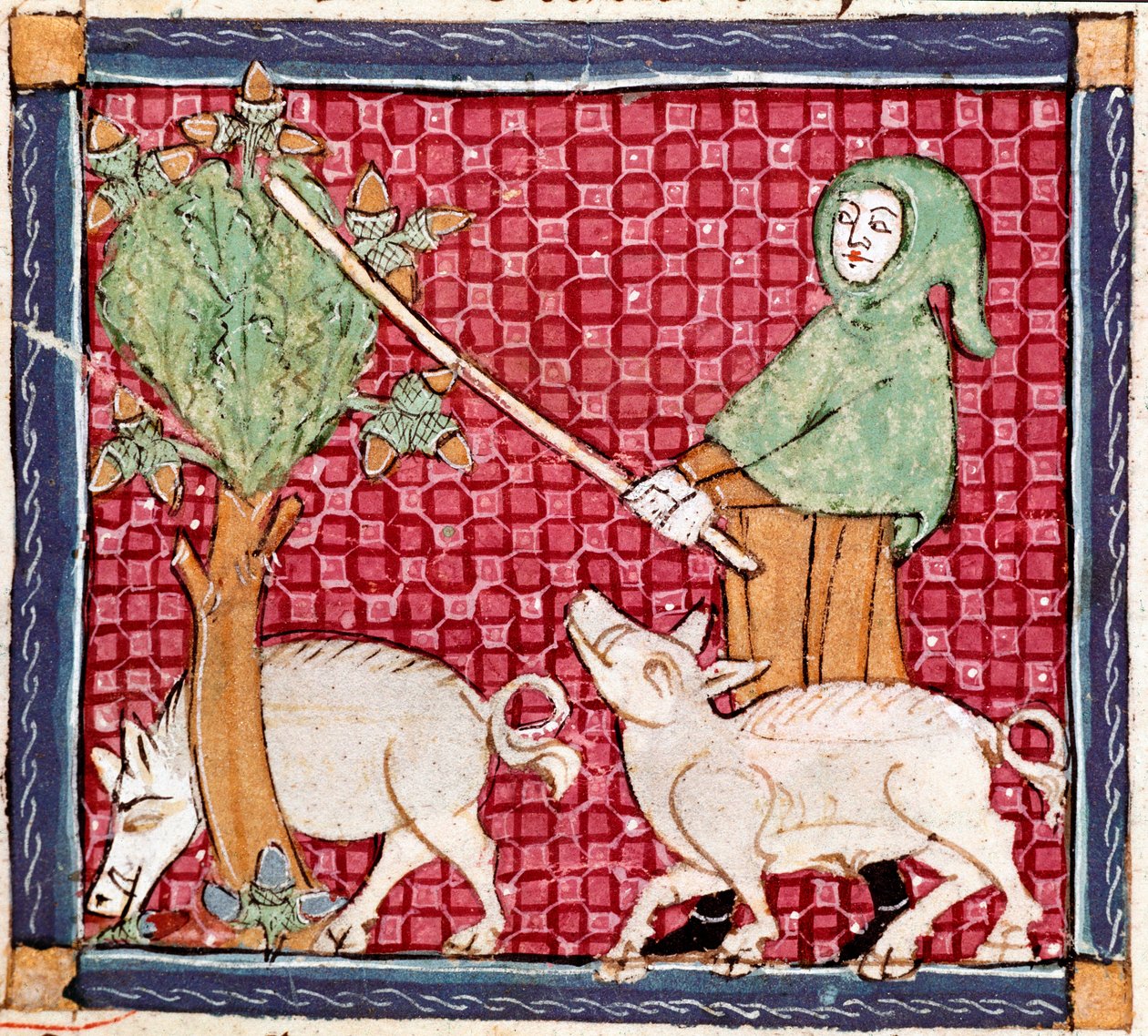 Eylül: meşe palamudu yiyen domuzlar. Ermengol de Beziers (Matfre Ermengau) (Ermengaud) tarafından “Breviaire d