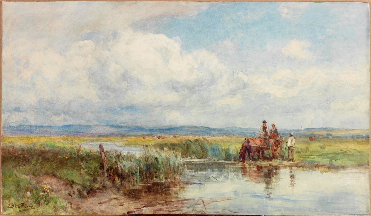 Moorland (kağıt üzerine kurşun kalem ve sulu boya (gemiye yapıştırılır)) by Ernest Albert Waterlow