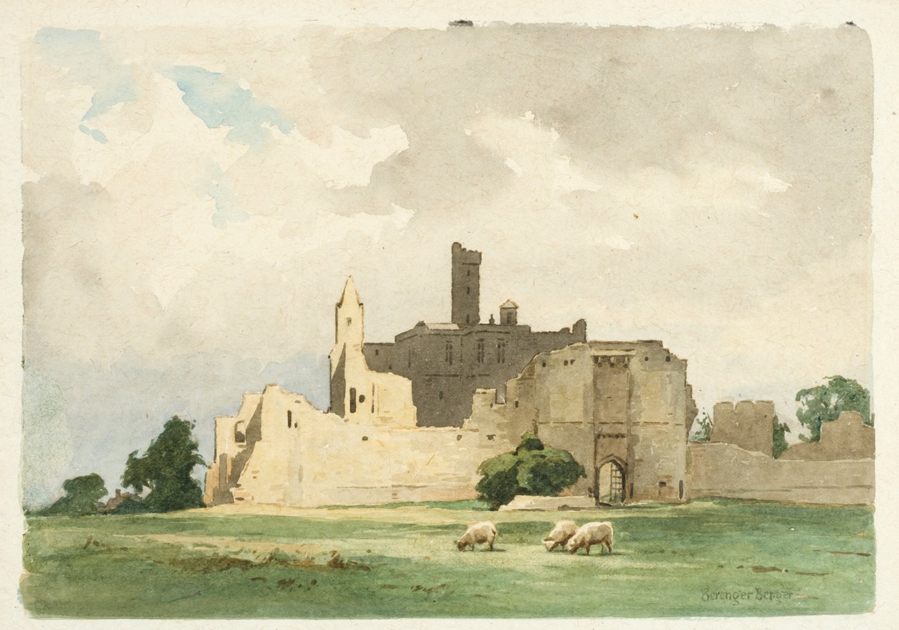 Warkworth Kalesi (kağıt üzerine kurşun kalem ve sulu boya) by Ernest Benger or Berenger