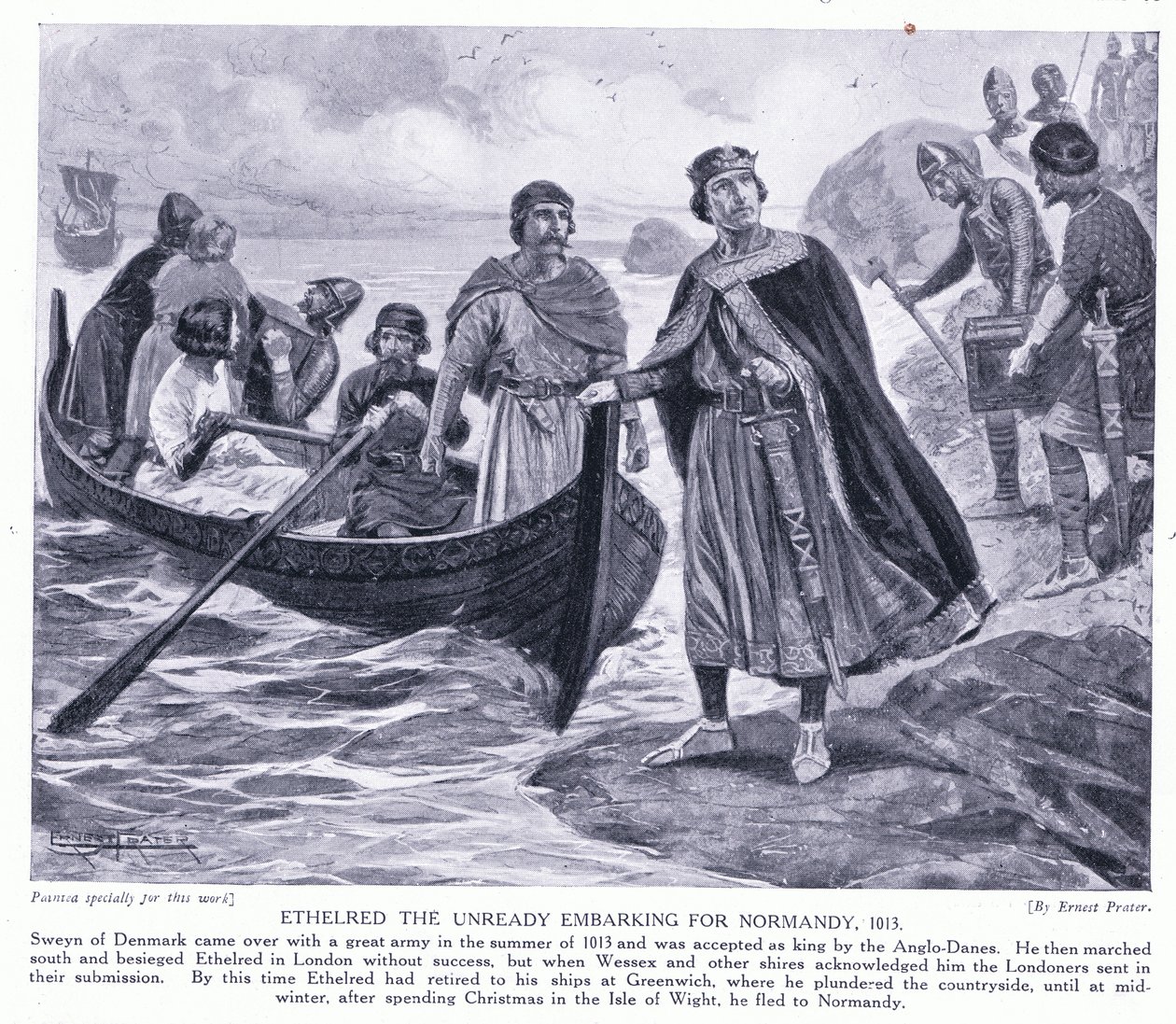 Ethelred, Normandiya AD1013'e doğru yola çıkıyor, 1920'ler by Ernest Prater