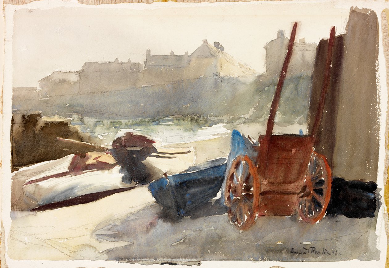 Eski Newlyn (gemide kurşun kalem ve sulu boya) by Ernest Procter