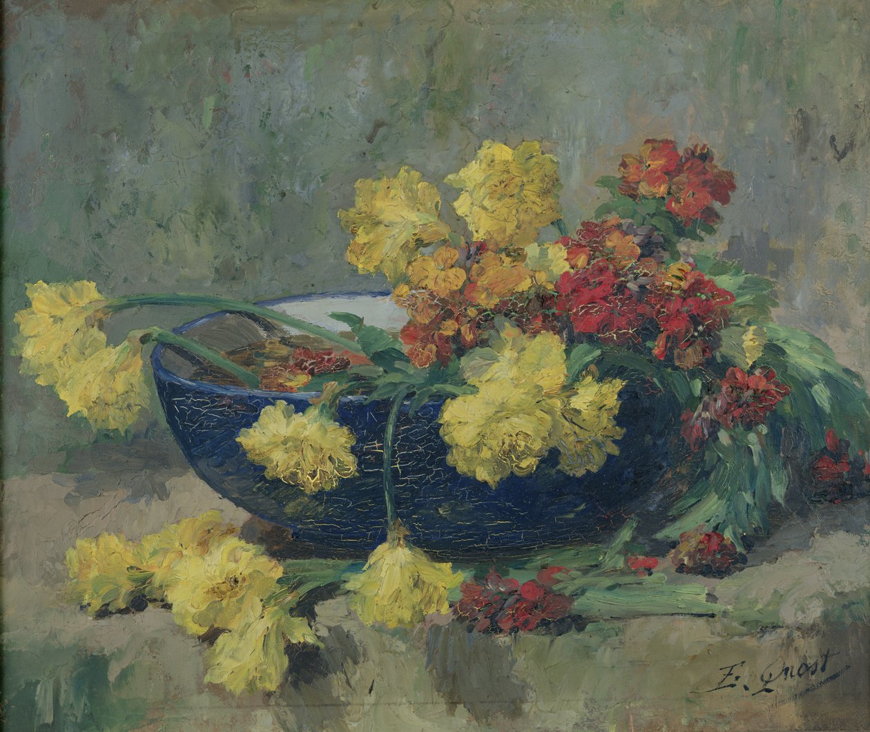 Jonquil ve Wallflowers by Ernest Quost
