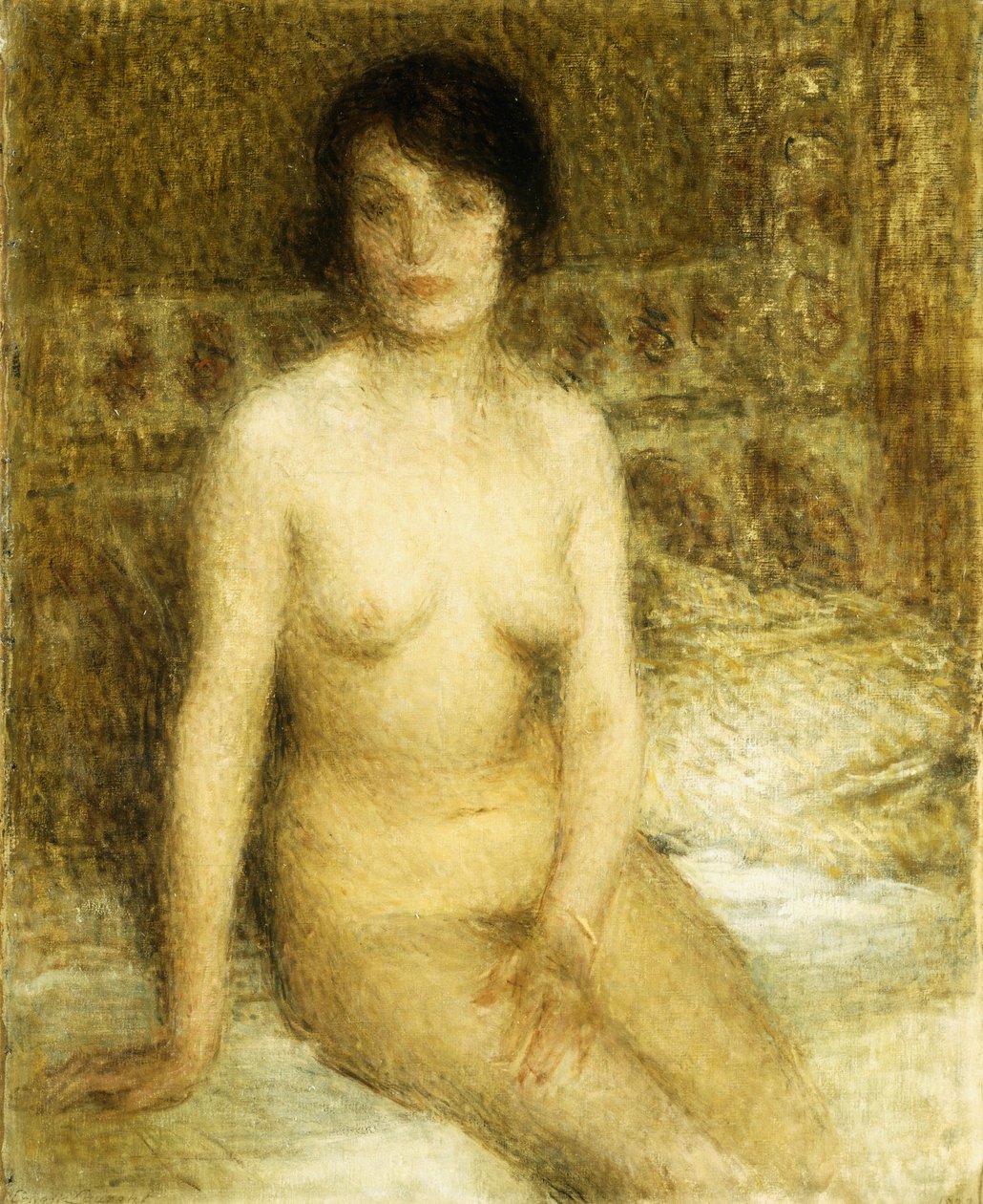 Oturmuş bir Nude (tuval üzerine yağlı boya) by Ernest Joseph Laurent