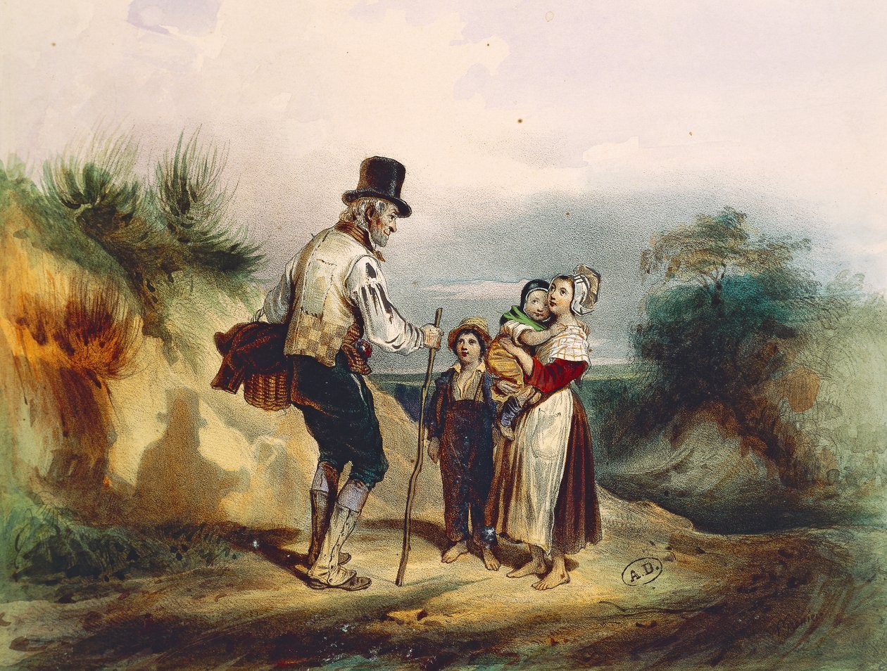 Kısa yol, Victor Hugo'nun (1802-1885) Les Miserables için Ernest Grenier'in suluboya illüstrasyonu by Ernest (after) Grenier