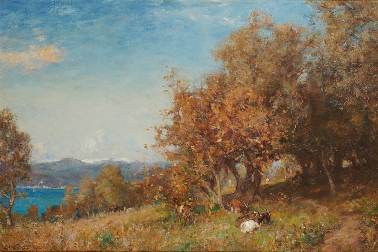 Erken Bahar Rivierası (tuval üzerine yağlı boya) by Ernest Albert Waterlow