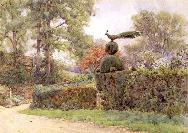 Eski Porsuk Çit, Speldhurst, Kent (suluboya) by Ernest Arthur Rowe