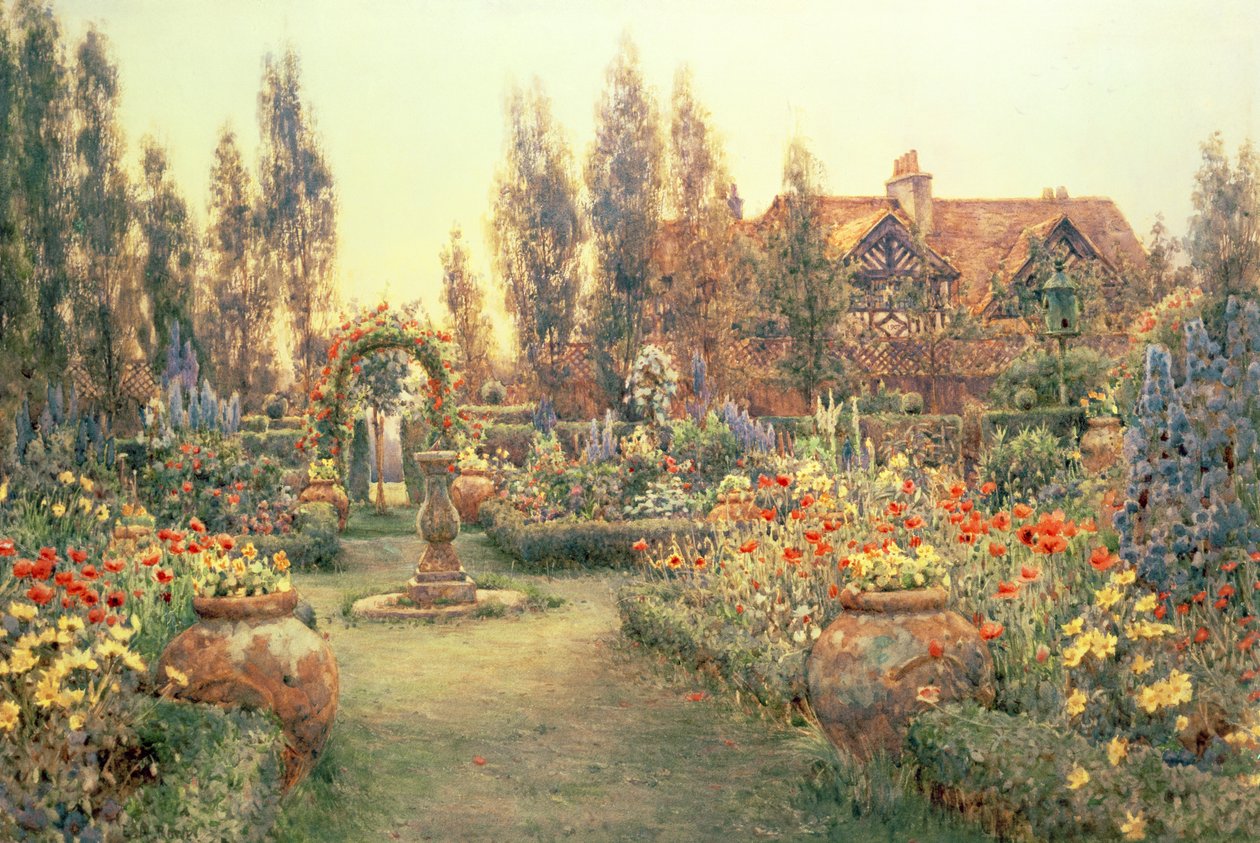 Kır Evi ve Bahçe Manzarası by Ernest Arthur Rowe