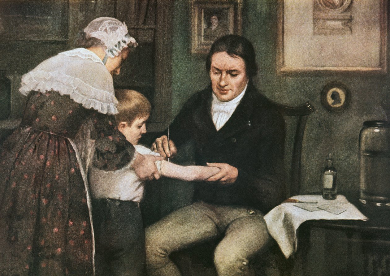 Dr Edward Jenner (1749-1823), çiçek hastalığına karşı ilk aşısını sekiz yaşındaki James Phipps üzerinde yapıyor, 14 Mayıs by Ernest Board