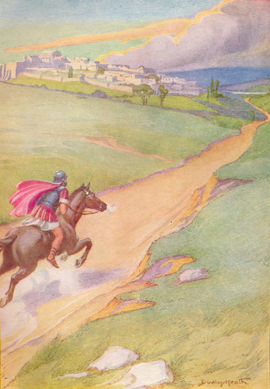 Bir haberci atını şehre doğru mahmuzlarken görüldü, c1912 1912 by Ernest Dudley Heath