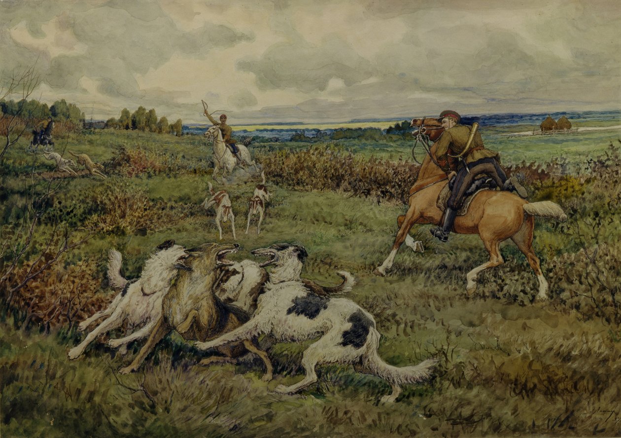 Borzois ile avlanmak, 1937 by Ernest Ernestovich Lissner