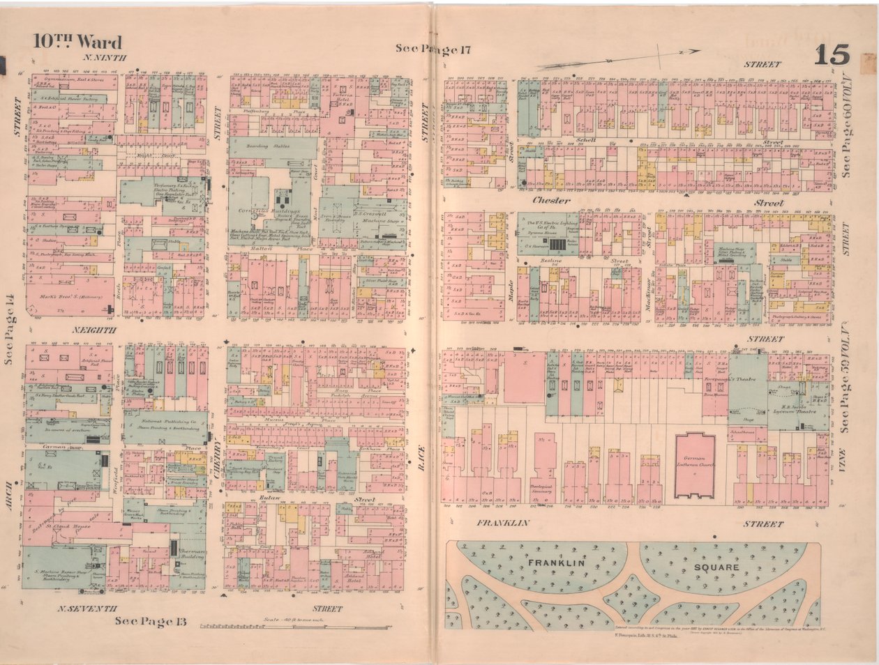 Philadelphia Şehri Sigorta Haritası; cilt 2, levha15, 1887 (el boyaması gravür) by Ernest Hexamer