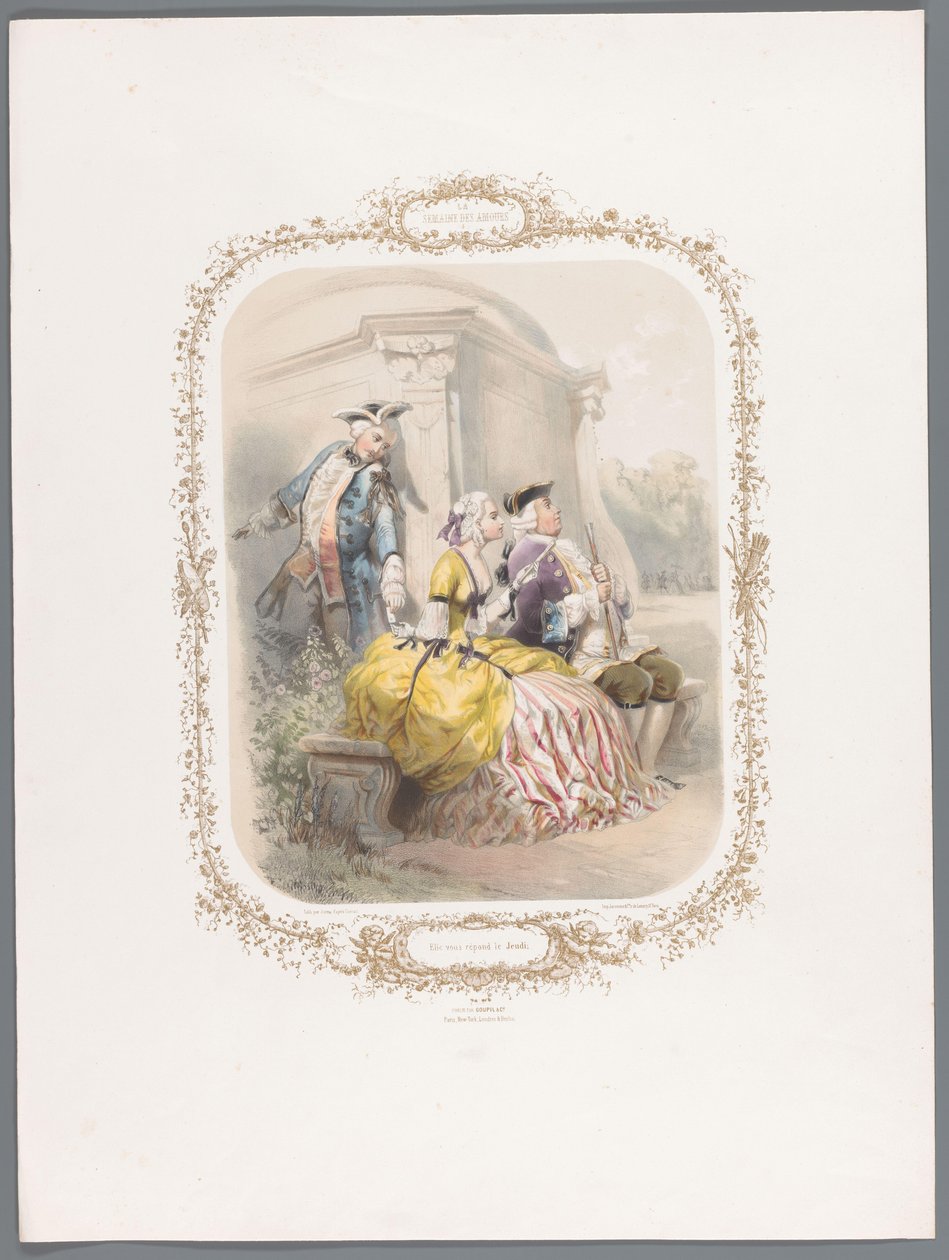 Kadın gizlice genç adama bir mesaj verir. Elle vous répond le Jeudi (nesne üzerindeki başlık) Aşk Haftası (dizi adı) La semaine des amours (nesne üzerinde seri başlığı) by Ernest Jaime