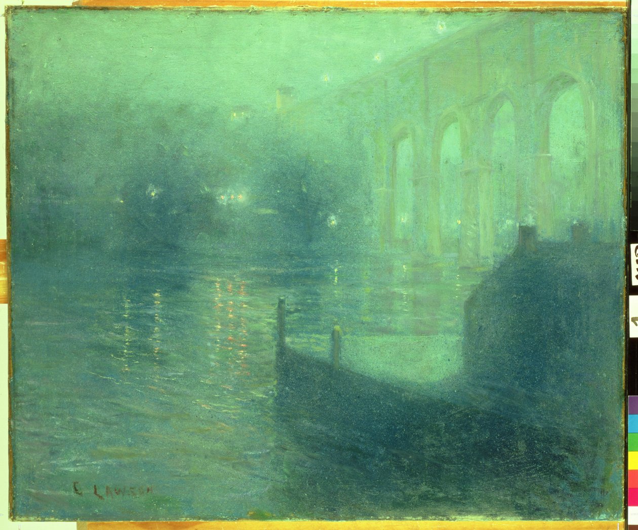 Harlem Nehri Geceleri, Mavi Yansıma (tuval üzerine yağlı boya) by Ernest Lawson