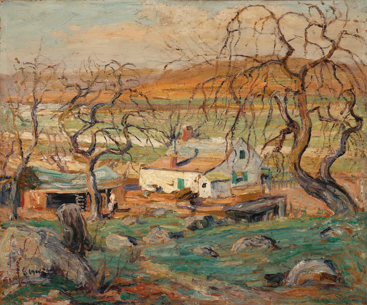 Budaklı Ağaçlarla Peyzaj (karton üzerine yağlı boya) by Ernest Lawson
